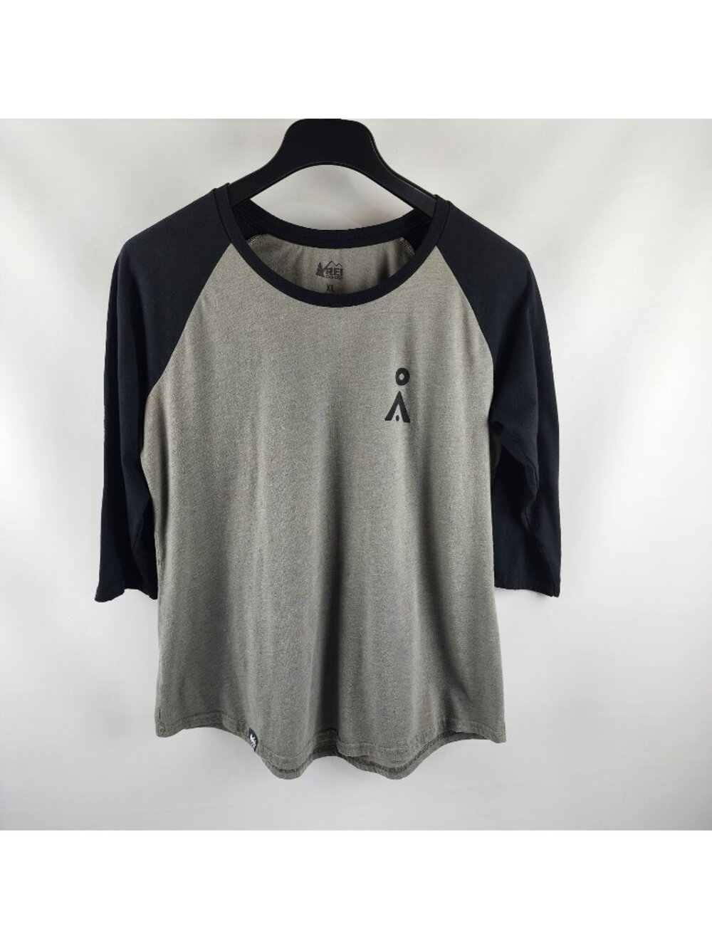 REI Coop Shirt Womens XL Black Gray Raglan Tele Graphics 3/4 Sleeve T-Shirt USA